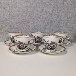 Vintage Duchess England Bone China Floral Tea Cups & Saucers Set of 5 Gold Trim